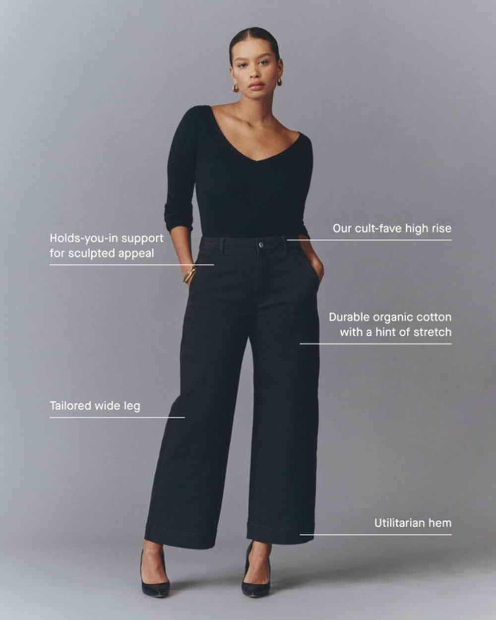 The Utility Wide-Leg Pant in Bone — detail view
