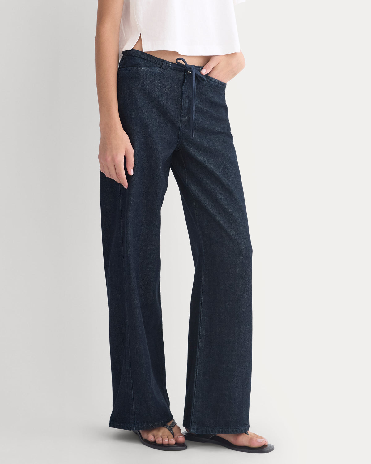 Low-Slung Tie-Front Jean in Dark Indigo — detail view