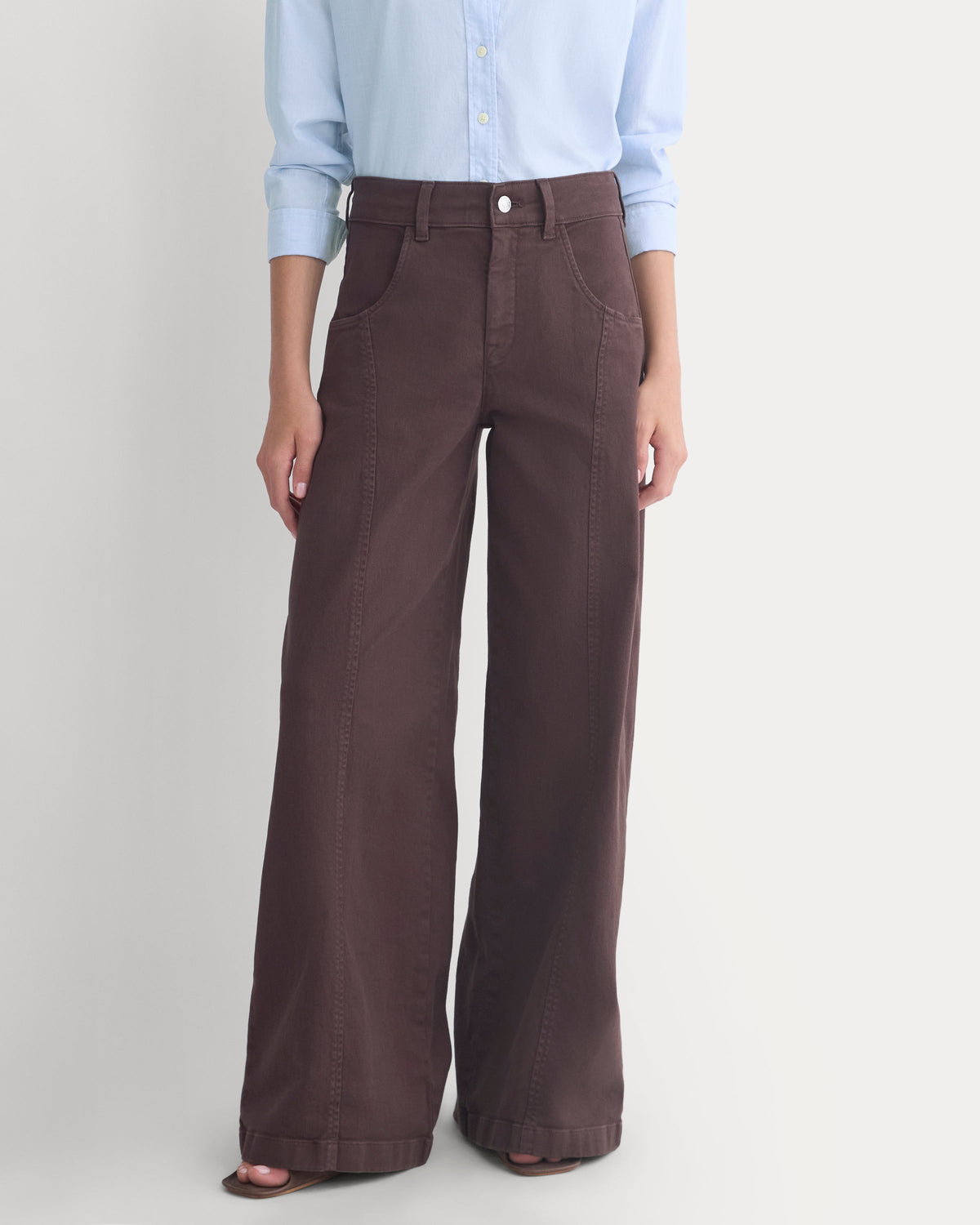 Utility Seamed Wide-Leg Pant in Coffee Bean — detail view