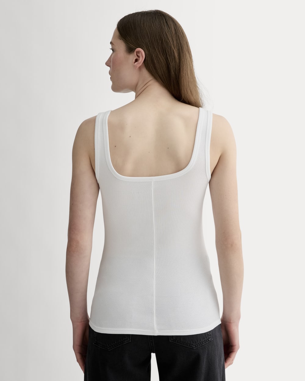 The Luxe Rib Square-Neck Tank in White — detail view