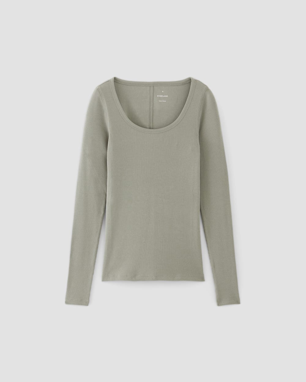 The Luxe Rib Long-Sleeve Scoop-Neck Tee in Sage Green — detail view