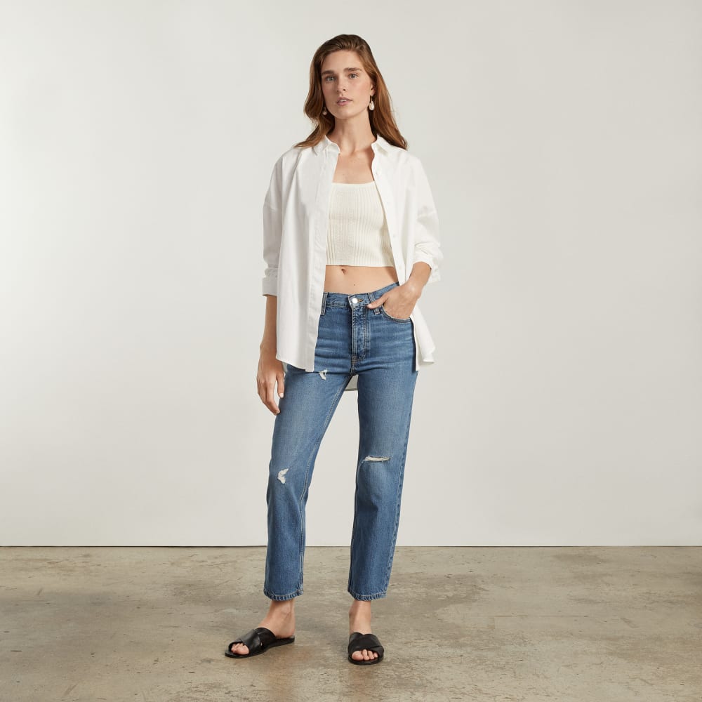 The Super-Soft Relaxed Jean in Mid Blue — front view