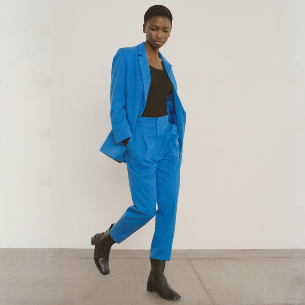 The Oversized Blazer in Buttersmooth in Brilliant Blue — detail view