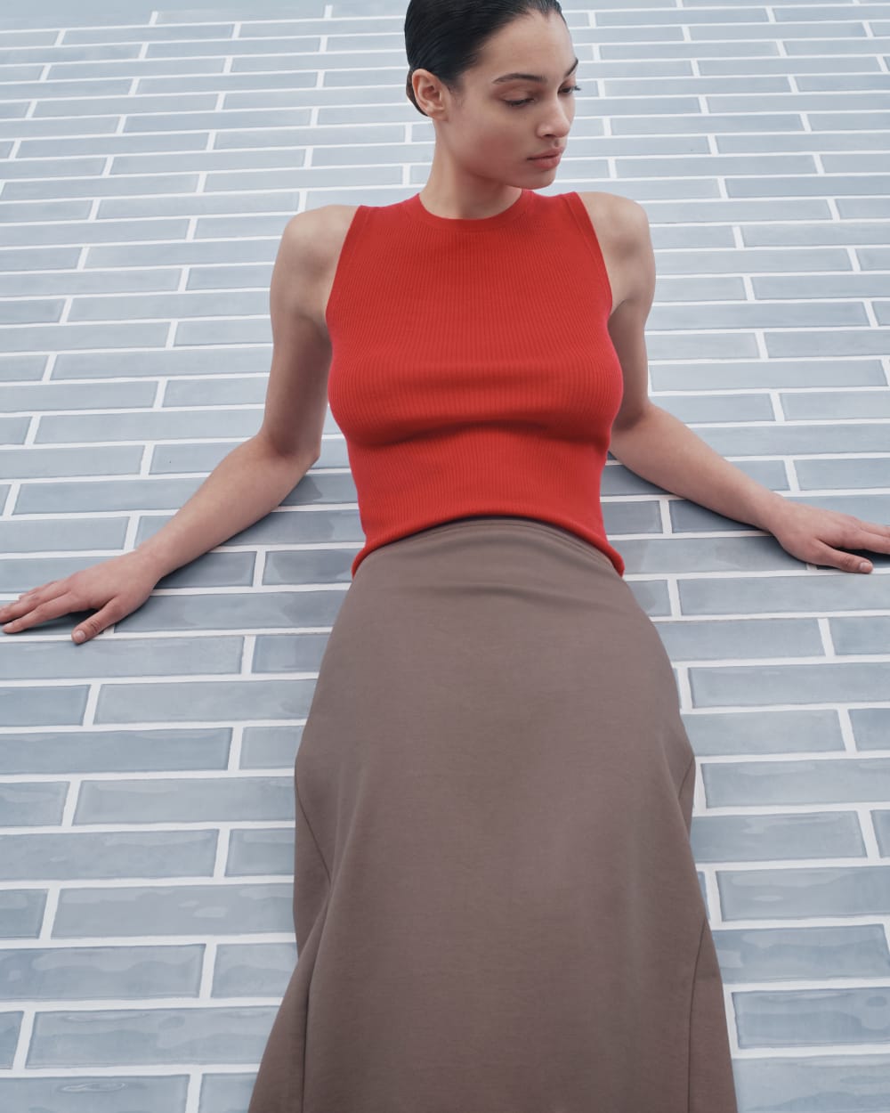 The Dream Maxi Skirt in Deep Taupe — detail view