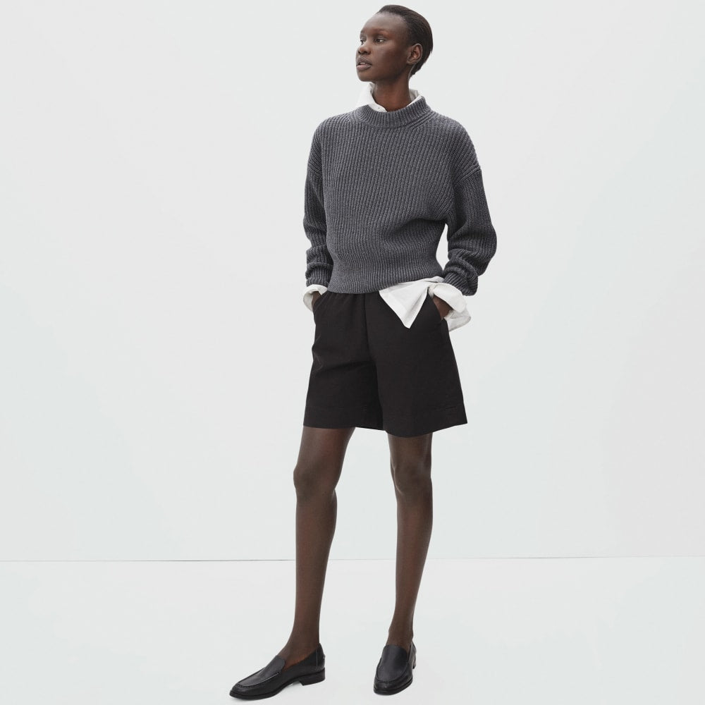 The Texture Cotton Crew in Heathered Charcoal Contrast Trim — detail view
