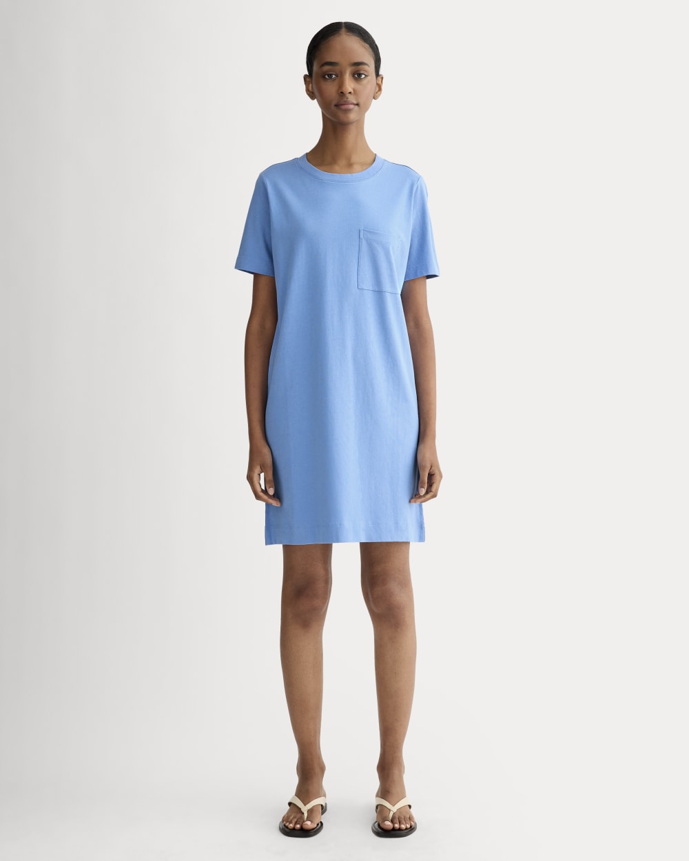 The Organic Cotton Weekend Tee Dress in Blue Opal — front view