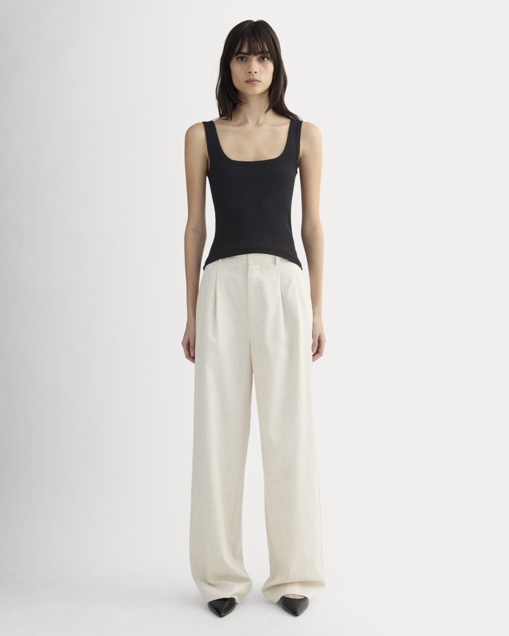 The Luxe Rib Square-Neck Tank in Black — detail view
