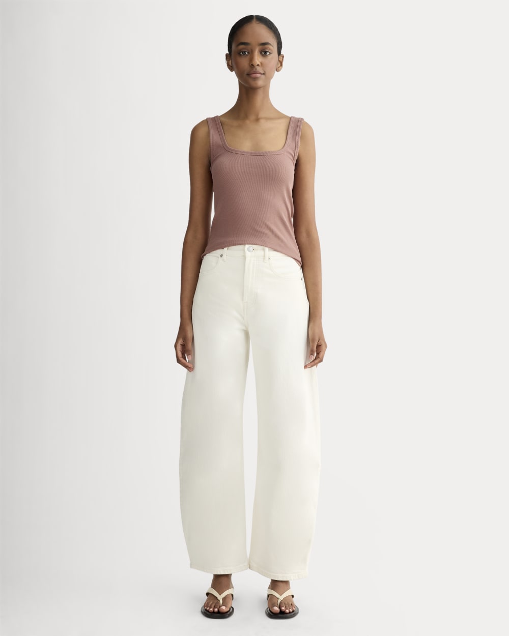The Luxe Rib Square-Neck Tank in Rose Dusk — detail view