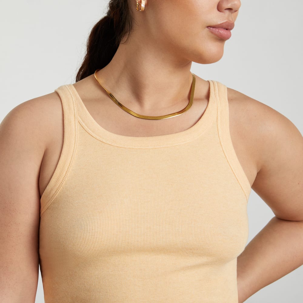 The Pima Micro-Rib Short Tank in Melon — detail view