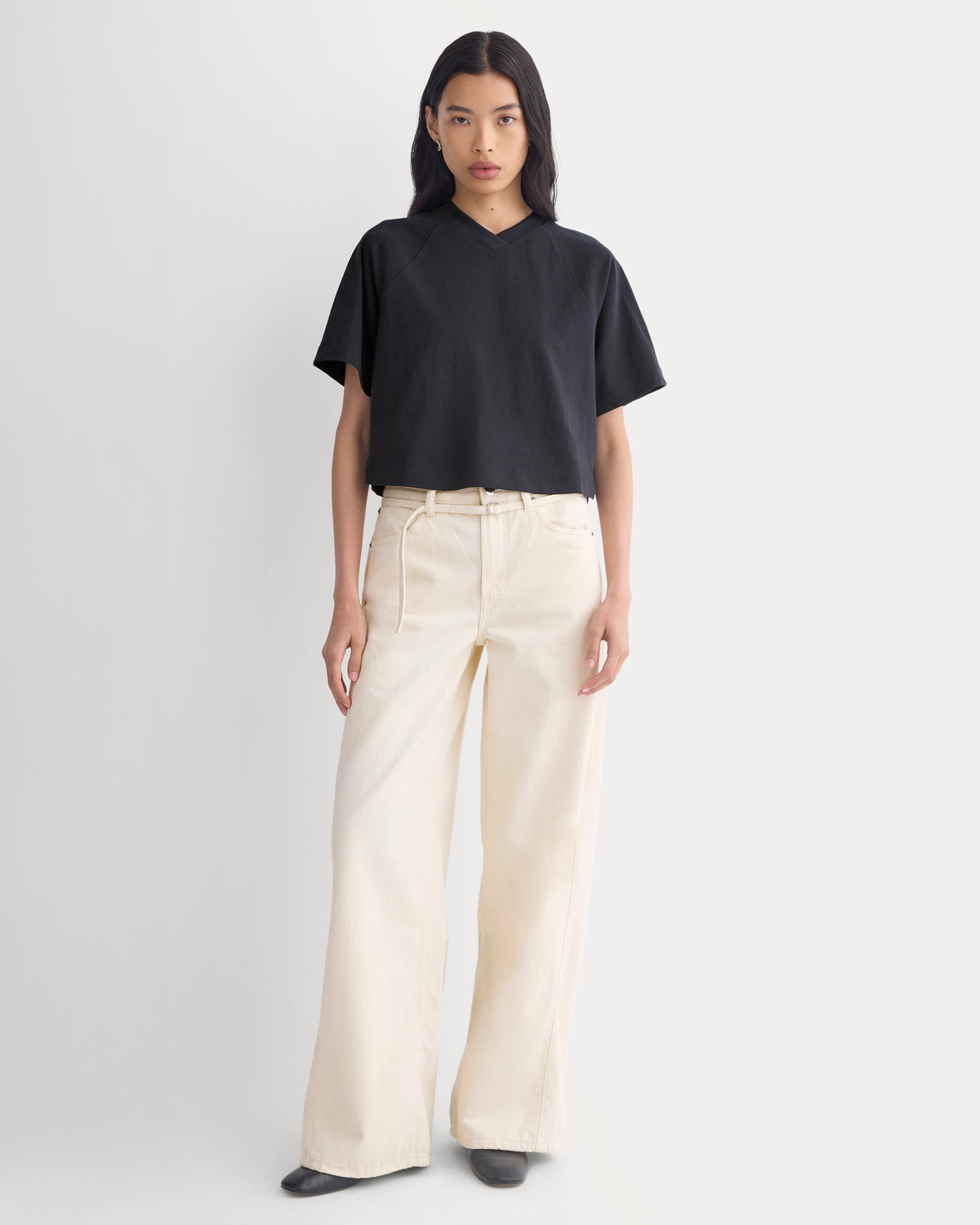 Premium Weight Cropped Paneled Tee in Black — detail view