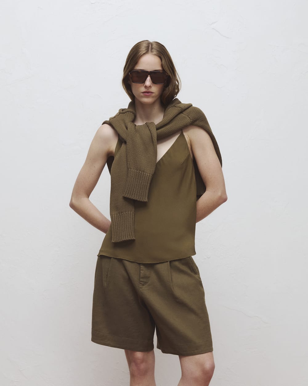 The Tie Back Cami in Washable Silk in Beech — detail view