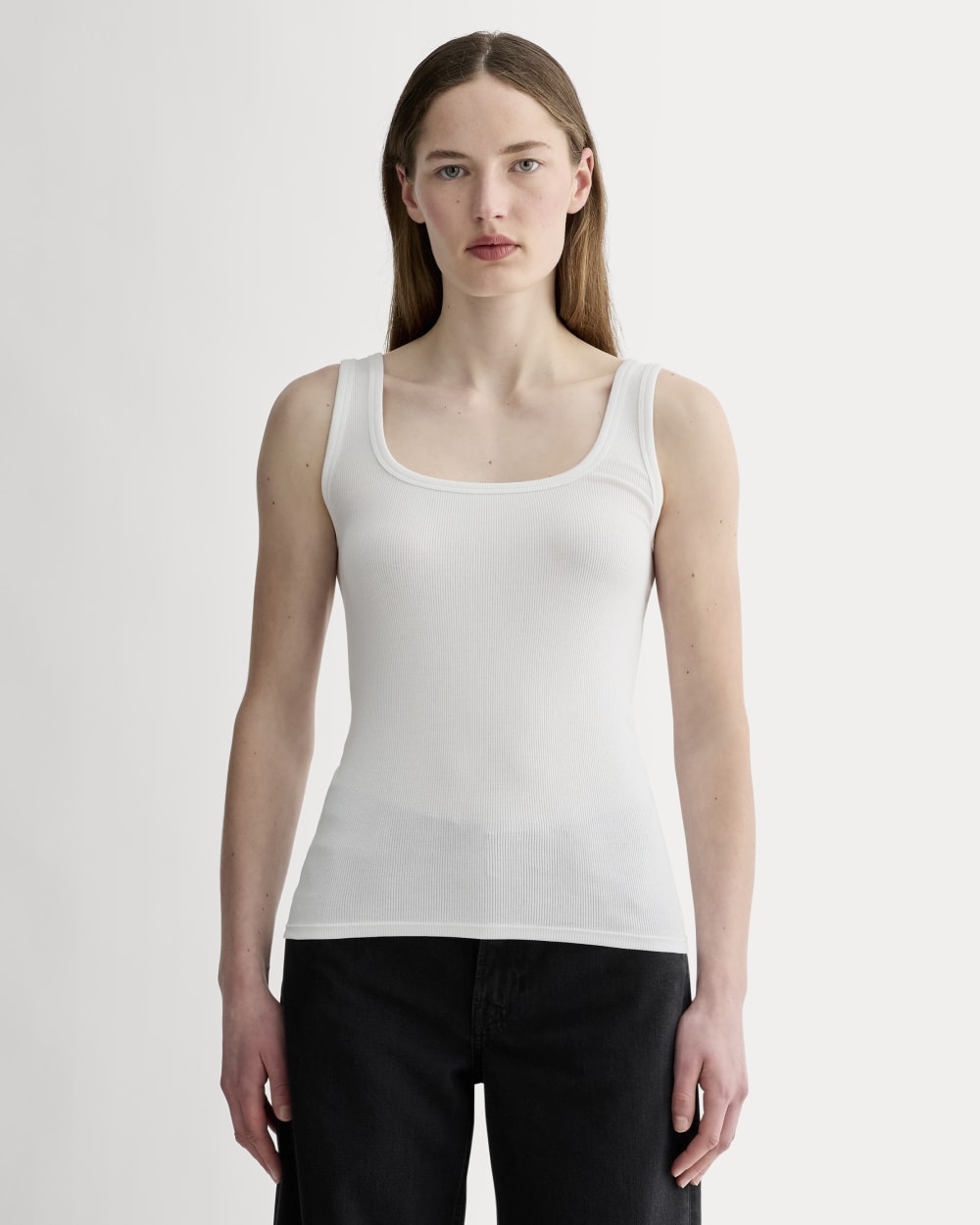 The Luxe Rib Square-Neck Tank in White — front view