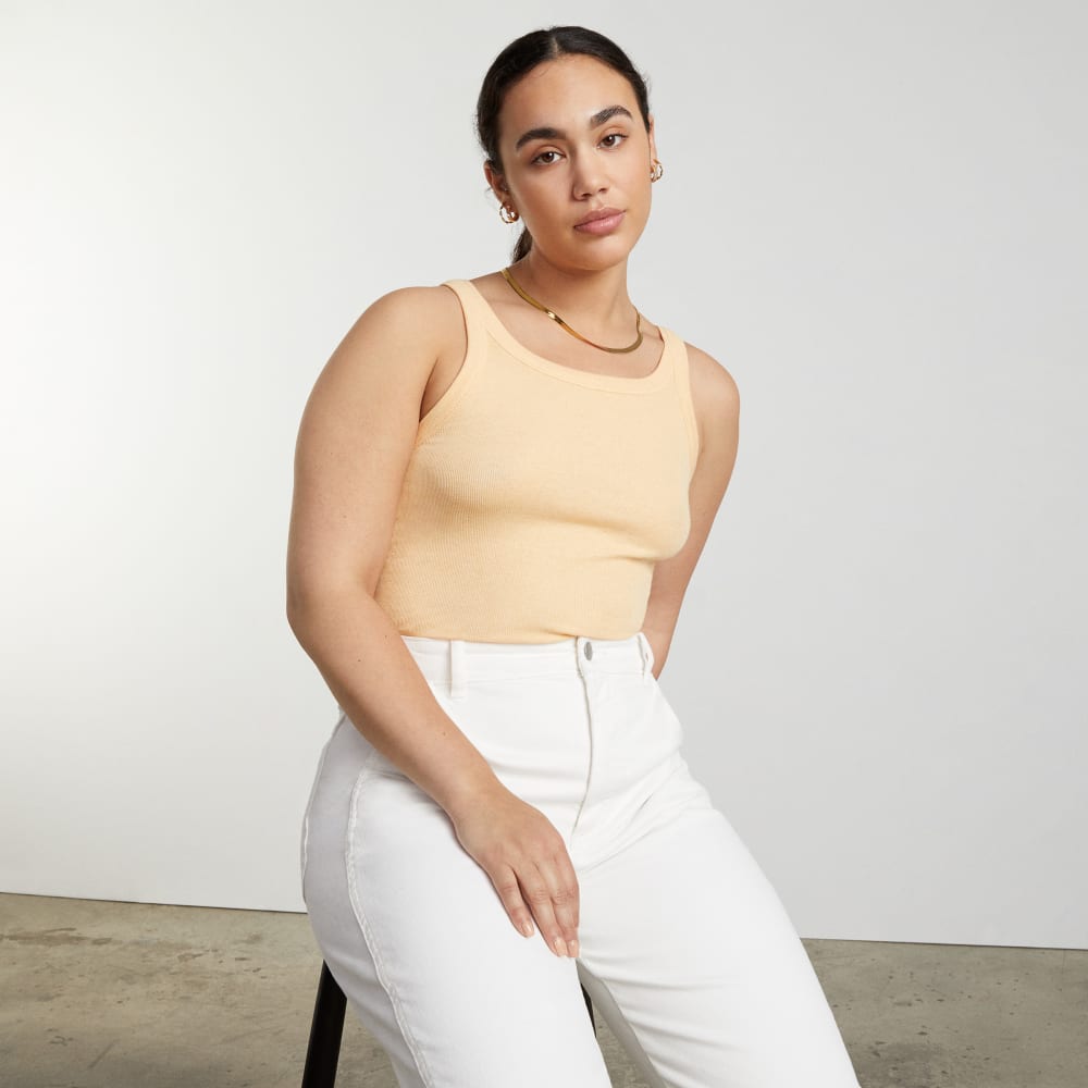 The Pima Micro-Rib Short Tank in Melon — detail view