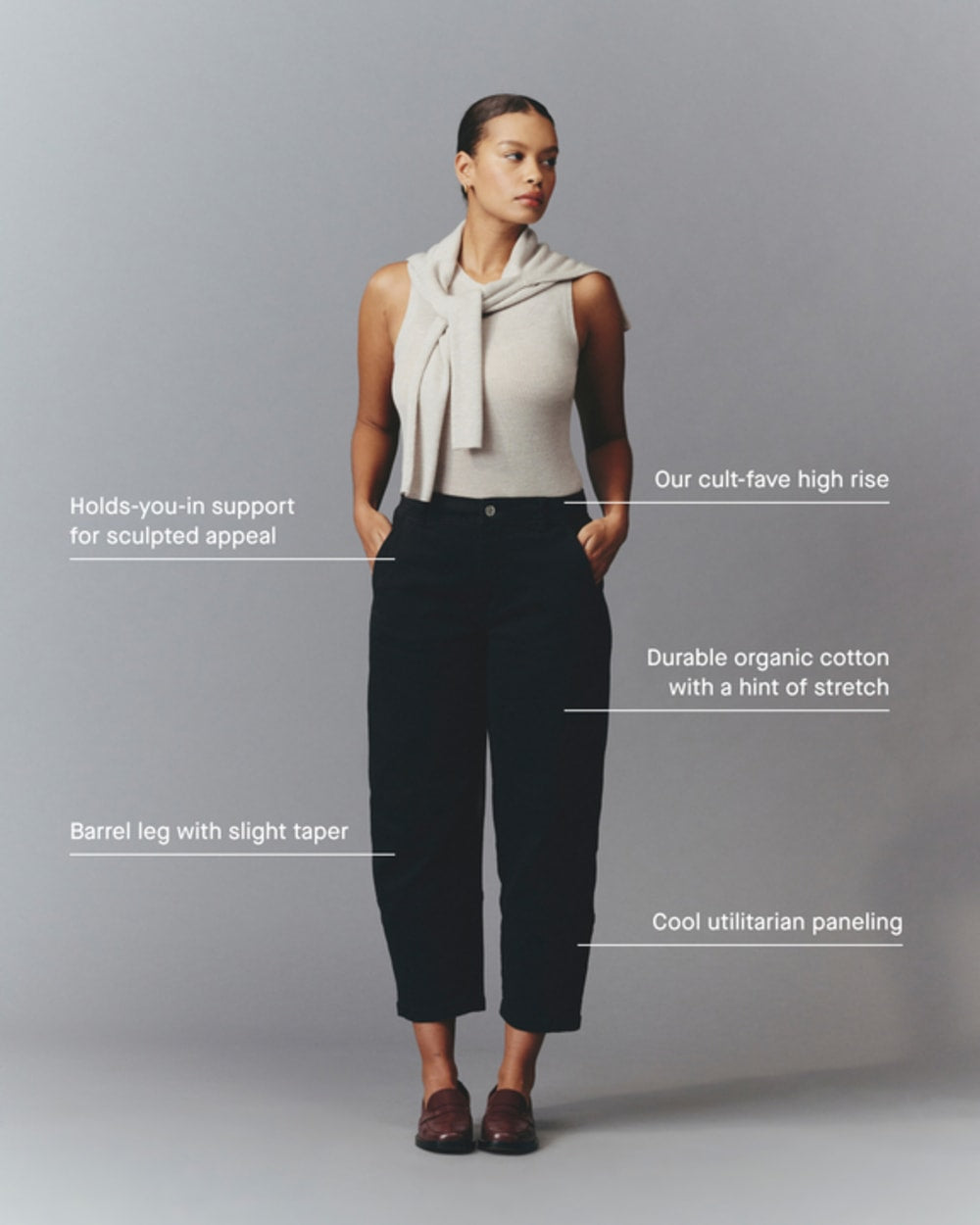 The Utility Barrel Pant in Fennel Seed — detail view