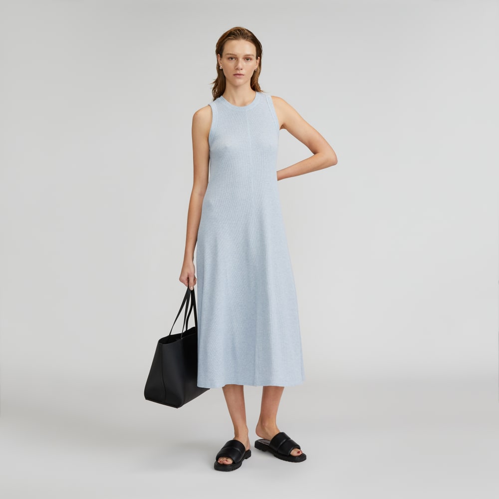 The  Organic Cotton Waffle Tank Dress in Heathered Periwinkle — front view
