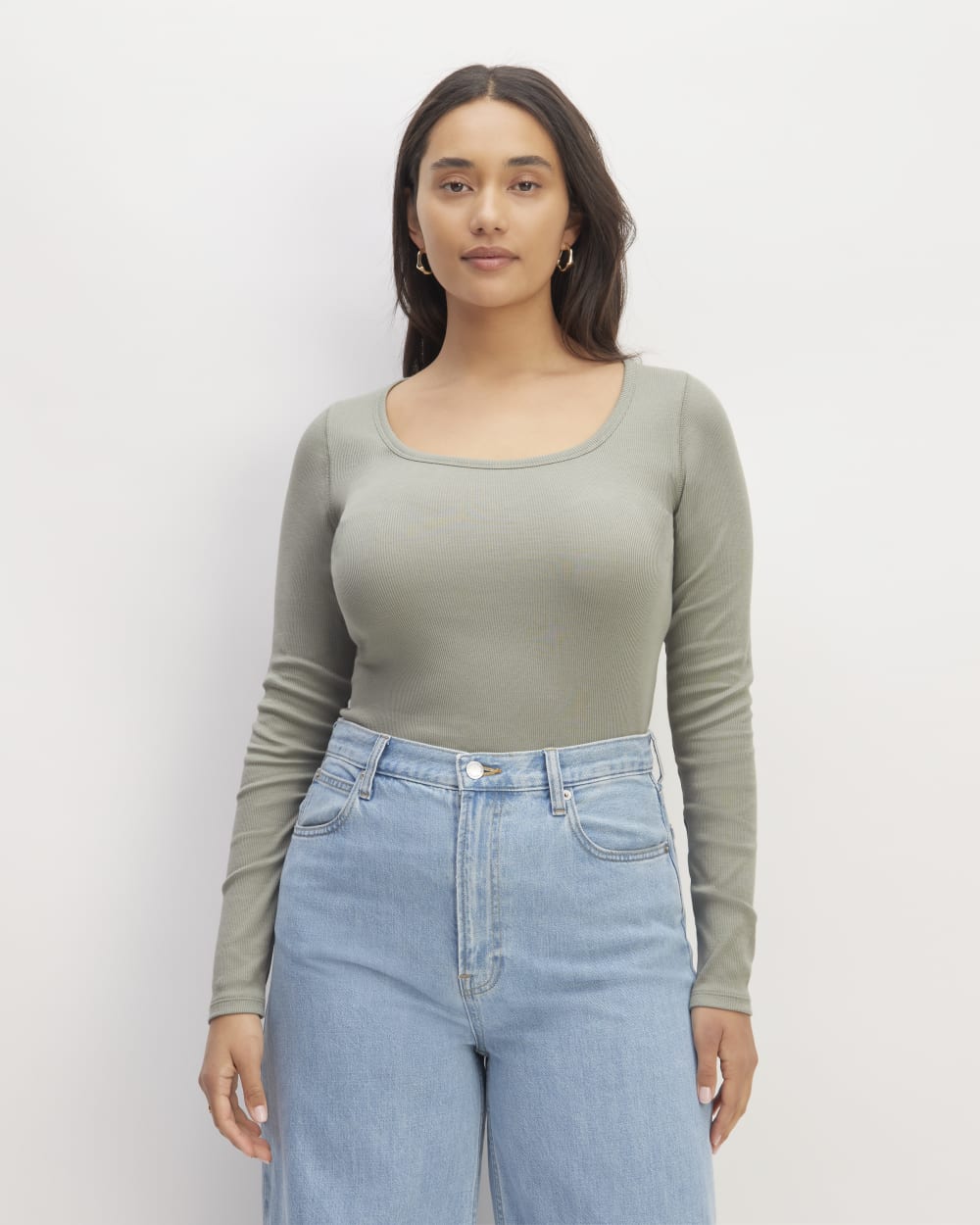 The Luxe Rib Long-Sleeve Scoop-Neck Tee in Sage Green — alternate view