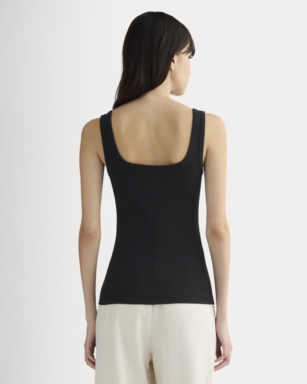 The Luxe Rib Square-Neck Tank in Black — detail view