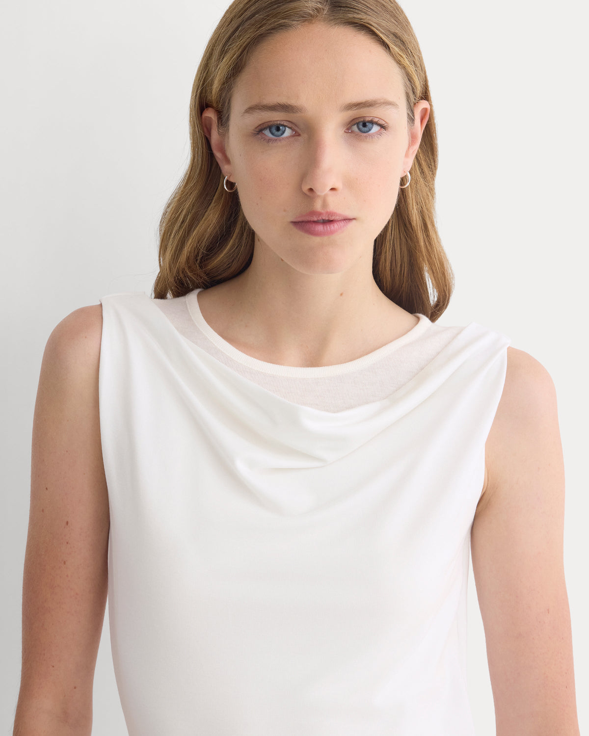 Cowl Neck Mini Dress in Bone — detail view