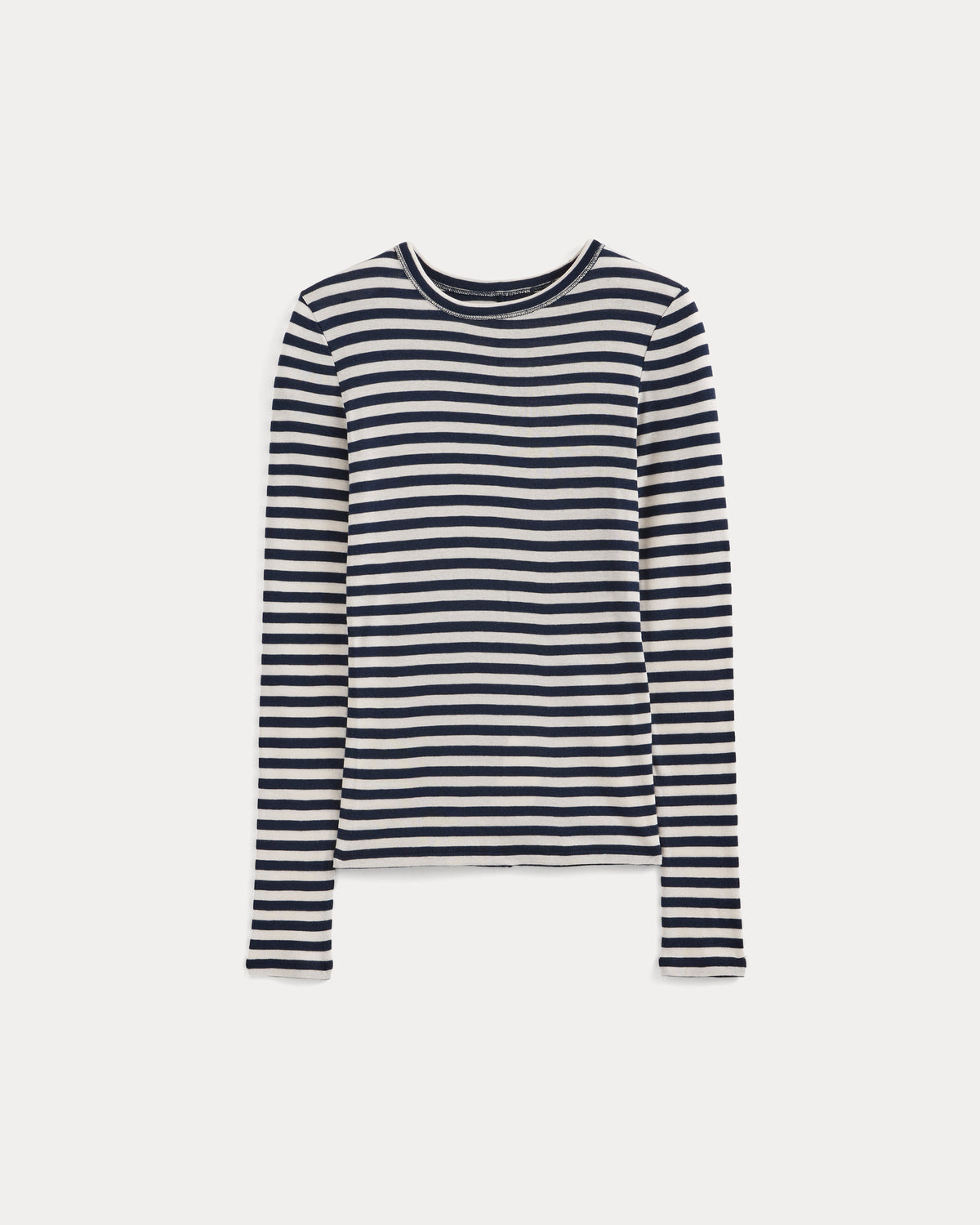 Tissue Long-Sleeve Crew in Bone / Navy — alternate view