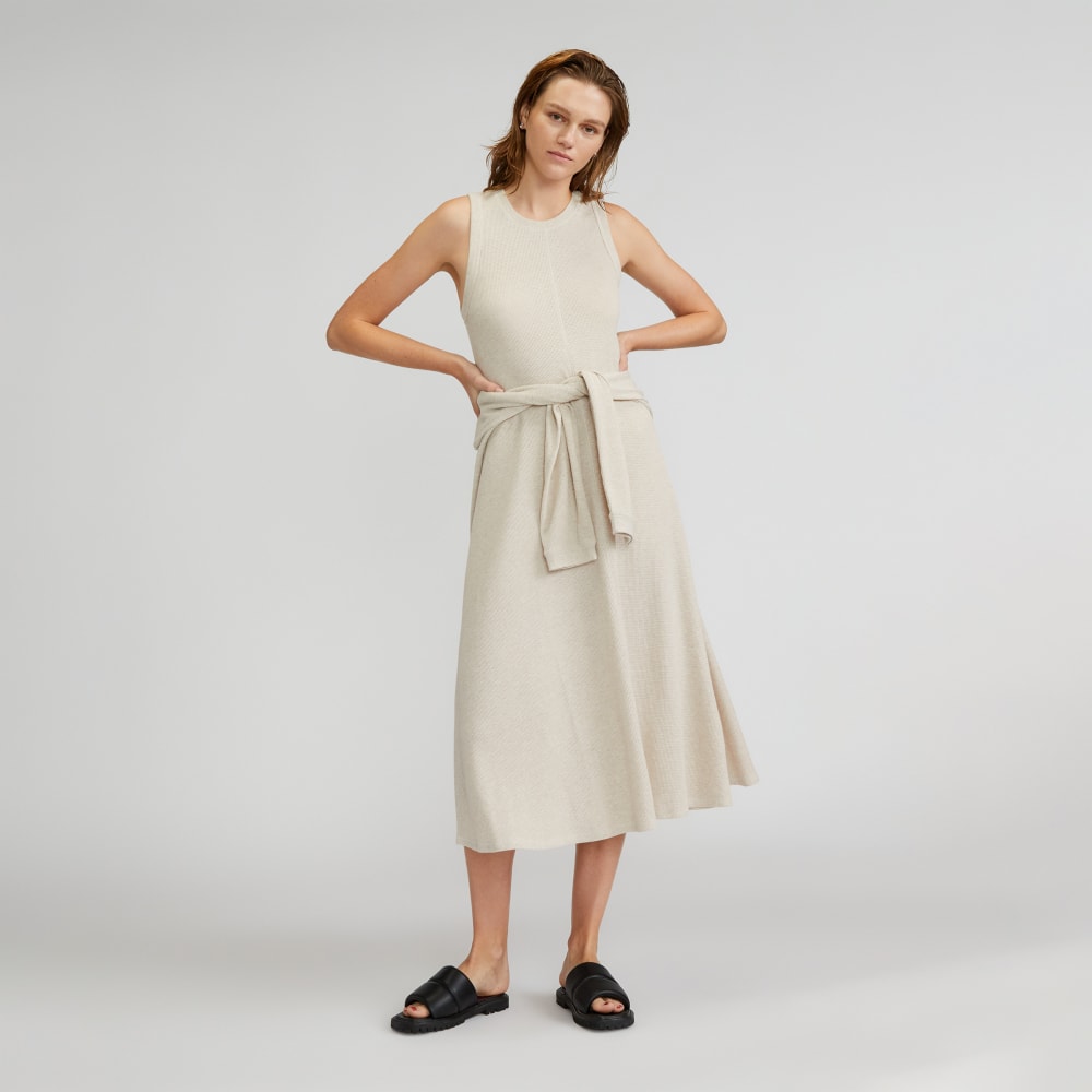 The  Organic Cotton Waffle Tank Dress in Heathered Pelican — front view