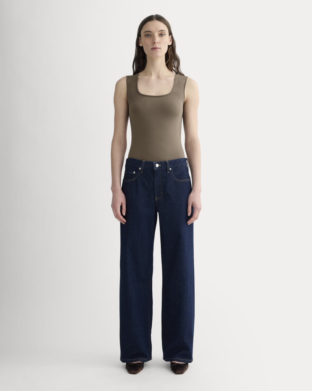 The Form Square-Neck Bodysuit in Deep Taupe — front view
