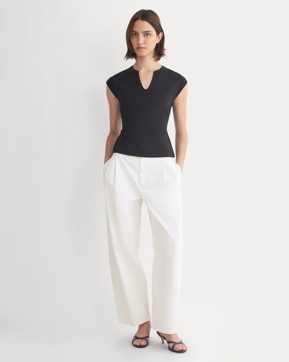 Tie-Back Tee in Organic Cotton in Black — detail view