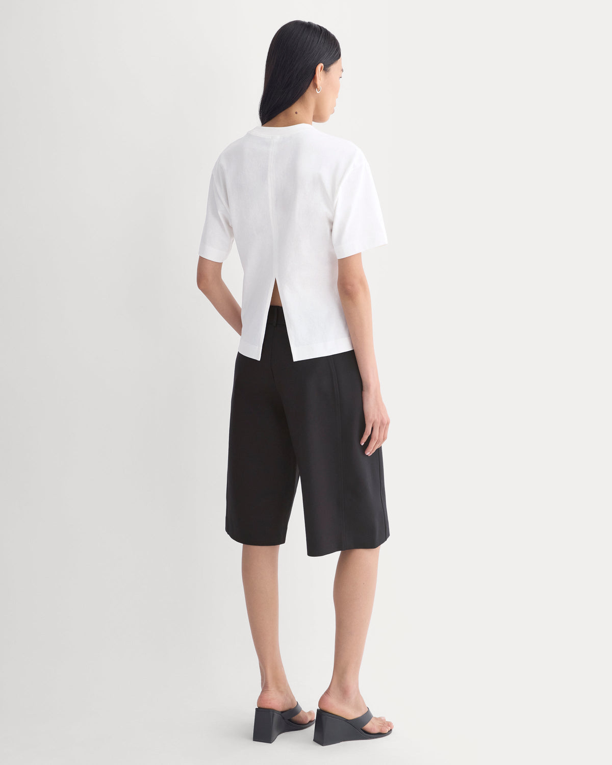 Premium Weight Back Slit Tee in White — detail view