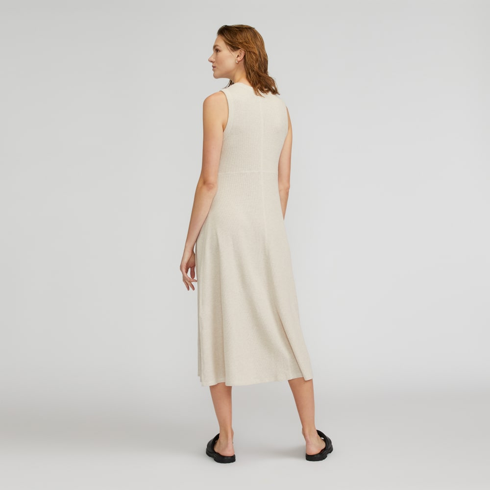 The  Organic Cotton Waffle Tank Dress in Heathered Pelican — detail view