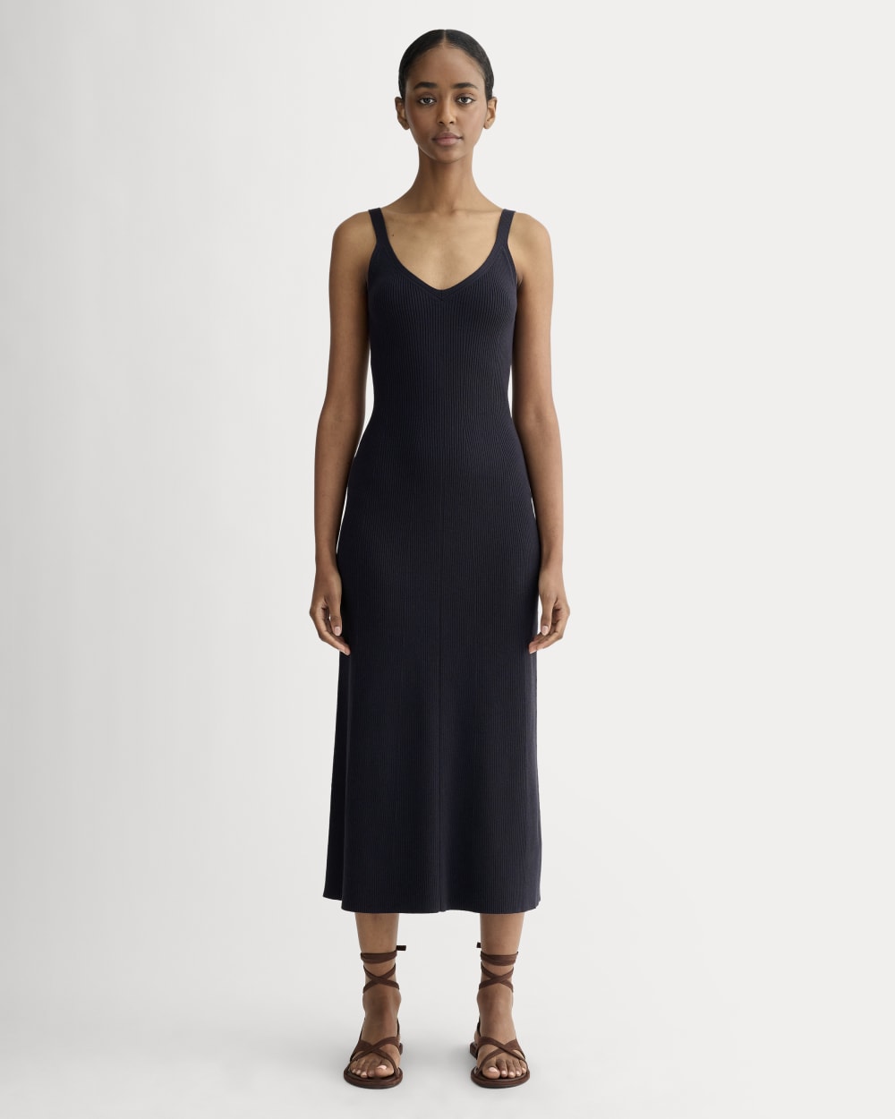 The Fine Knit Cami Dress in Navy — front view