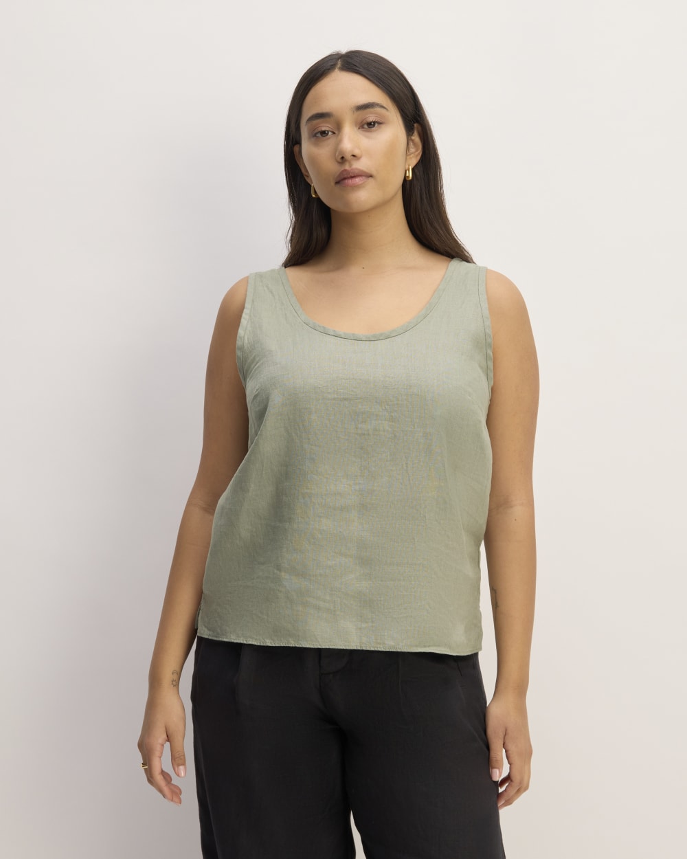 The Scoop Tank in Linen in Sage Green — alternate view
