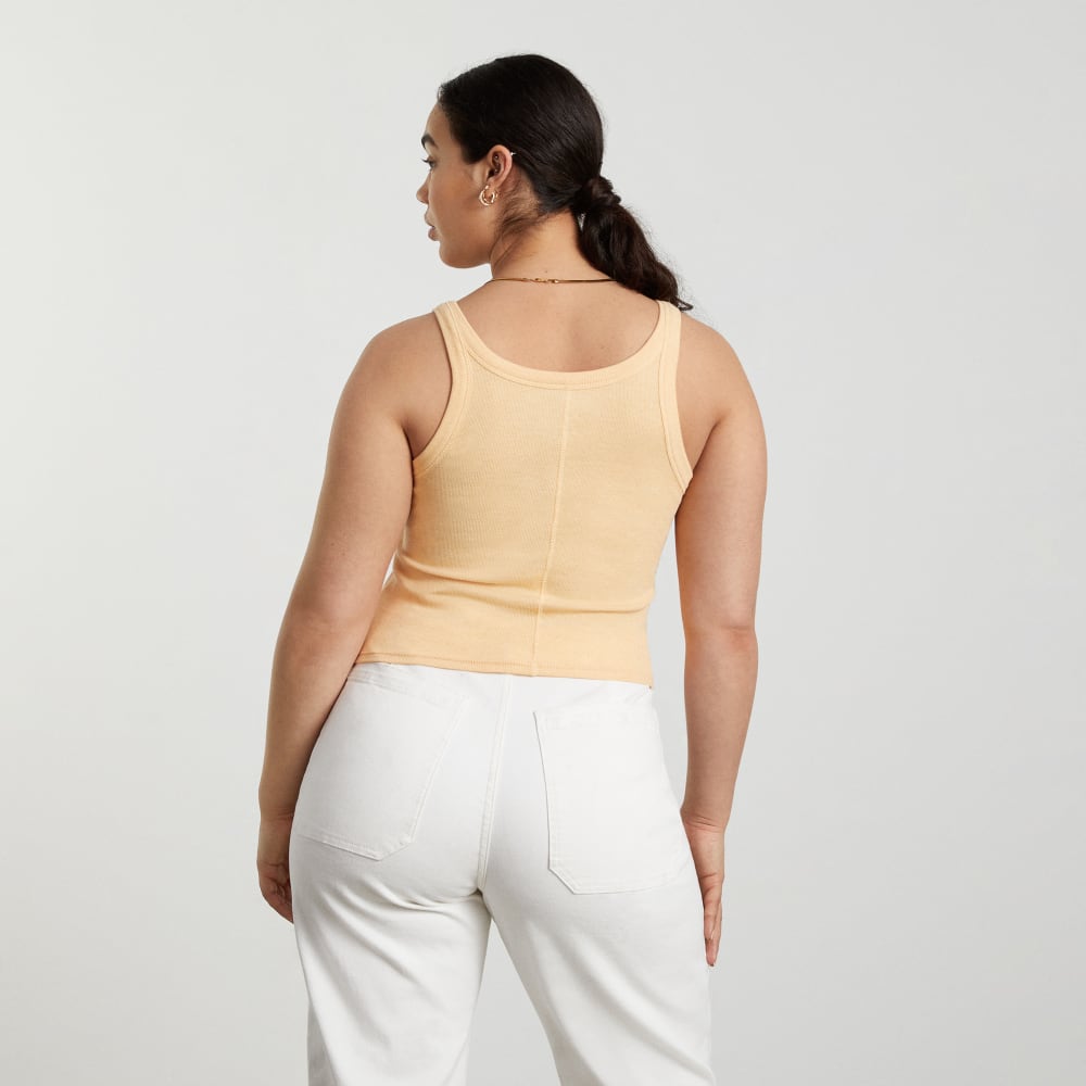 The Pima Micro-Rib Short Tank in Melon — detail view