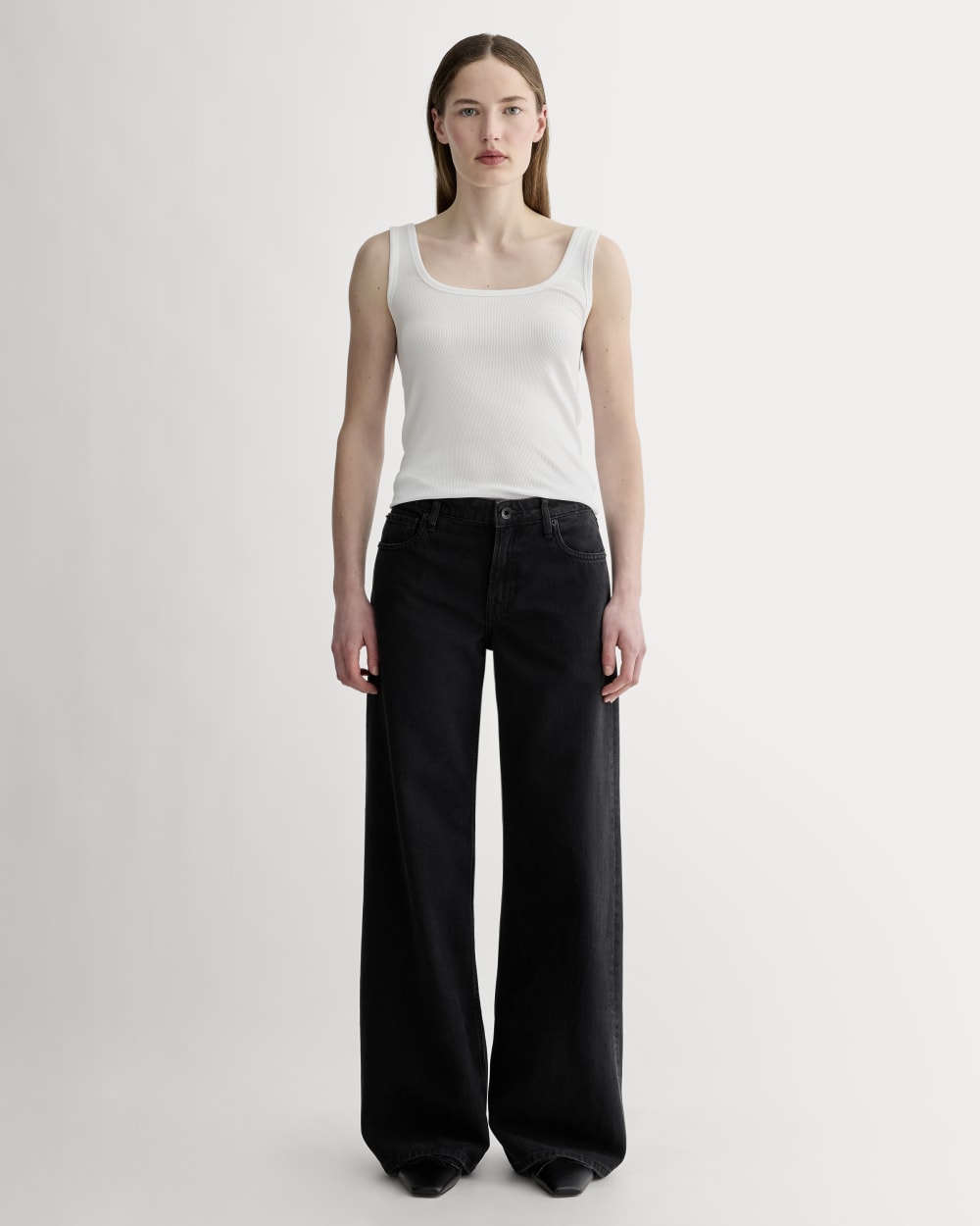 The Luxe Rib Square-Neck Tank in White — detail view
