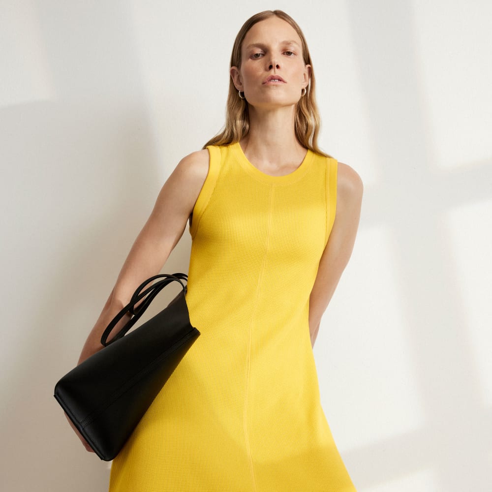 The  Organic Cotton Waffle Tank Dress in High Visibility Yellow — detail view
