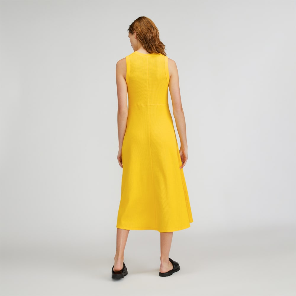 The  Organic Cotton Waffle Tank Dress in High Visibility Yellow — detail view