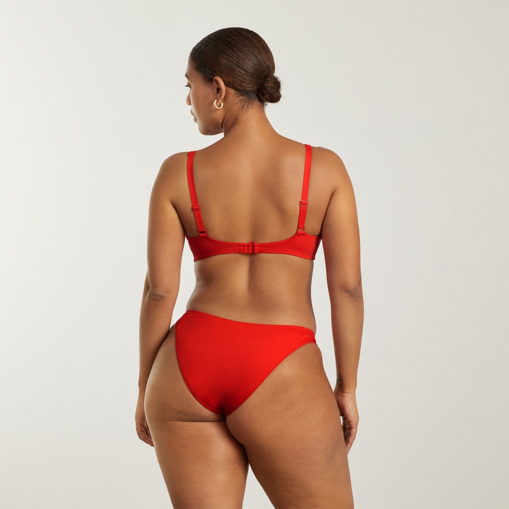 The Square-Neck Bikini Top in Bright Red — detail view